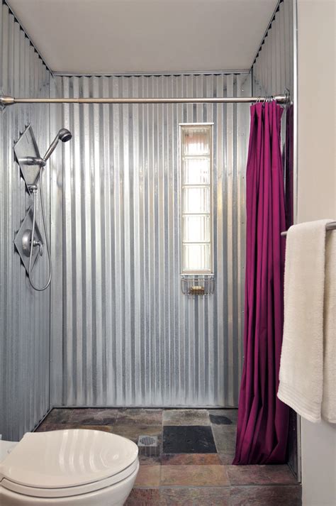 galvanized sheet metal bathroom|corrugated metal installation in bathroom.